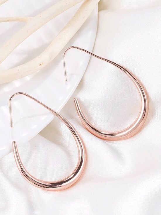 Jewelry - Rose Gold Oval Pull Through Hoop Earrings
